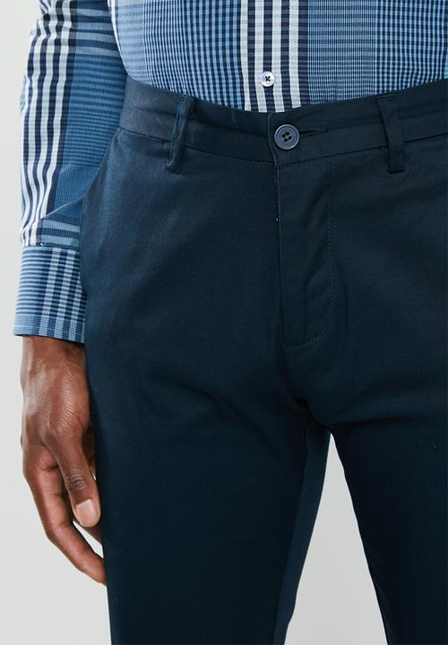 Jonathan D - Stretch cotton trouser with side entry pockets - navy