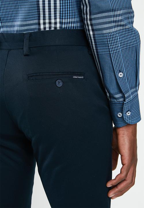 Jonathan D - Stretch cotton trouser with side entry pockets - navy