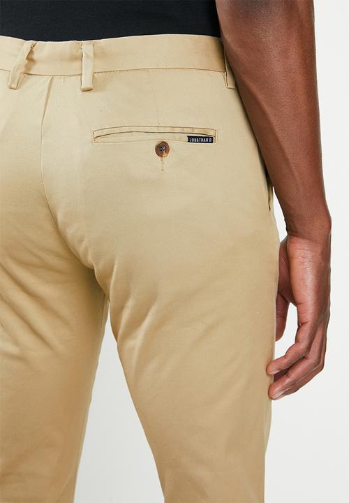 Jonathan D - Stretch cotton trouser with side entry pockets - stone
