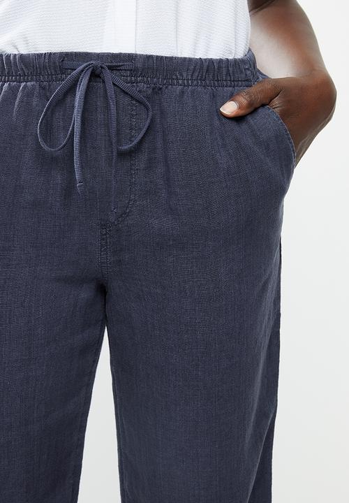 MANGO - Trousers linen - navy