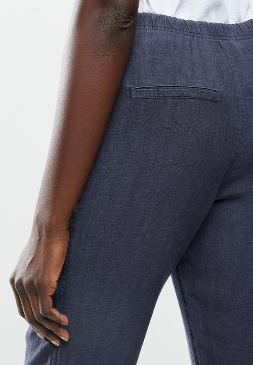 MANGO - Trousers linen - navy