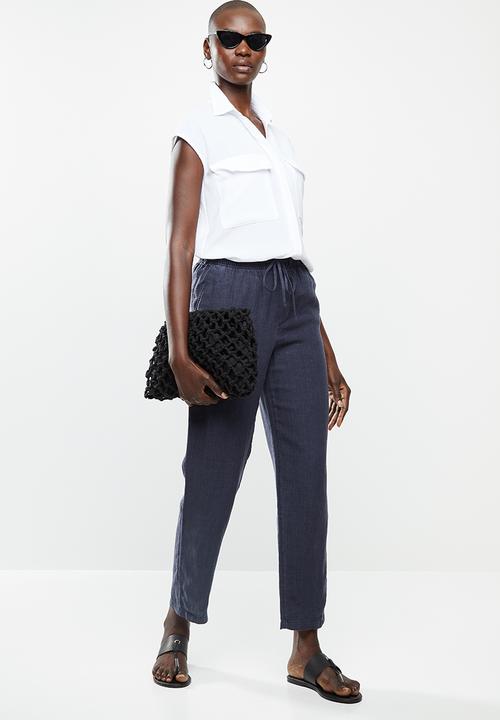 MANGO - Trousers linen - navy