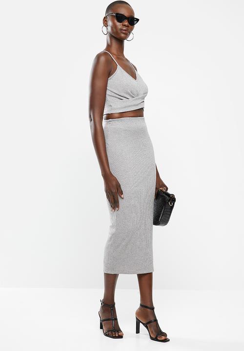 VELVET - Knit strappy crop top - grey