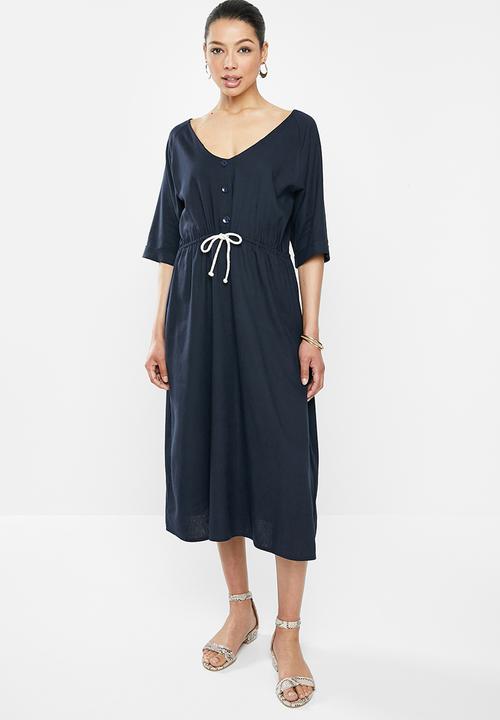 edit - Linen rope detail dress - navy
