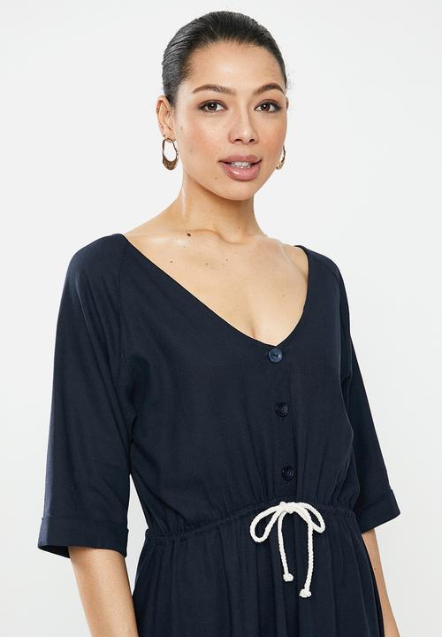 edit - Linen rope detail dress - navy