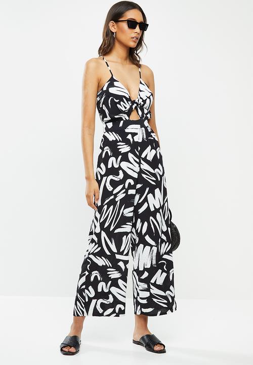 Glamorous - Paint stroke keyhole jumpsuit - black & white
