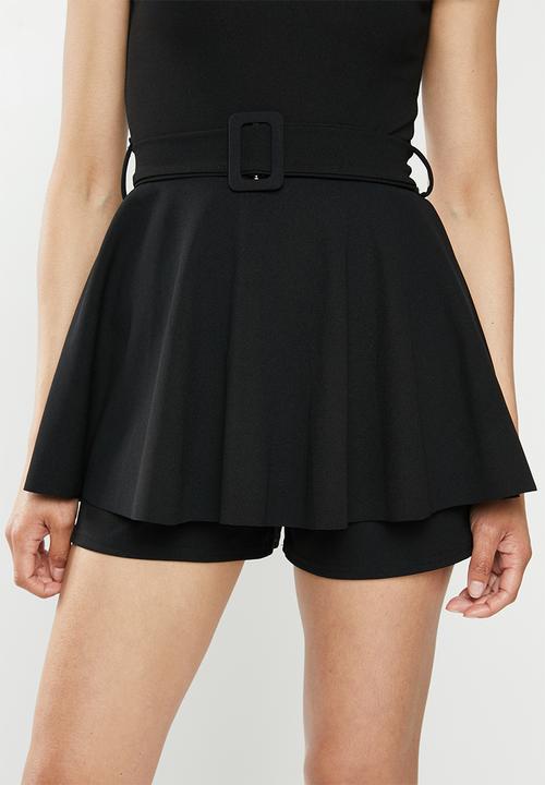 Missguided - Belted short sleeve skirt playsuit - black