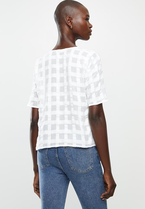 MANGO - Blouse blau - white