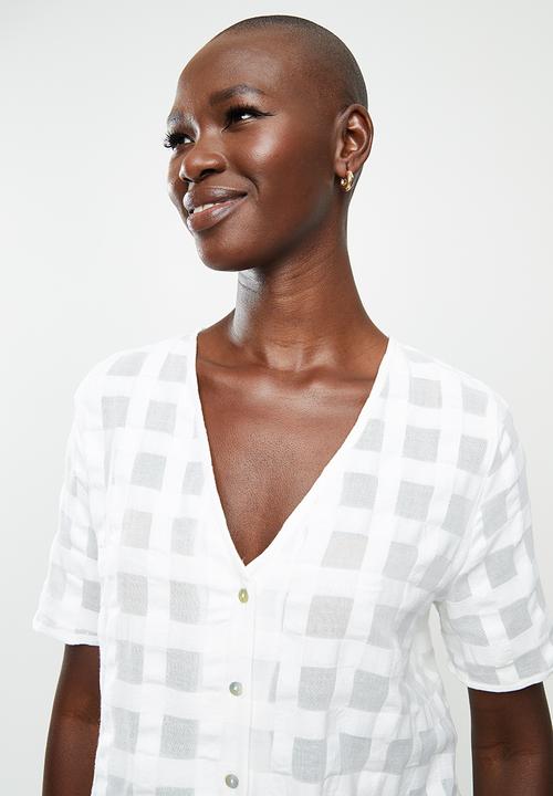 MANGO - Blouse blau - white