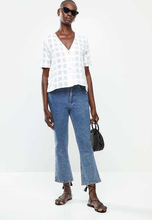 MANGO - Blouse blau - white
