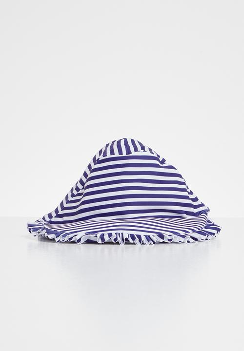 Pop Candy - Stripe frill trim sunhat - blue & white