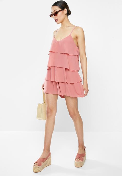 Missguided - Layered frill floaty playsuit - pink