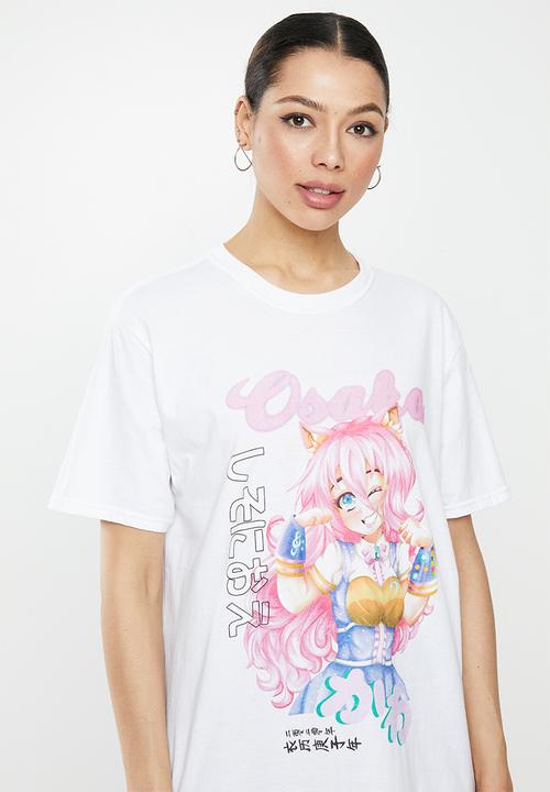 Missguided - Osaka anime graphic oversize tee - white