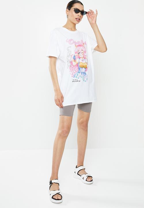 Missguided - Osaka anime graphic oversize tee - white
