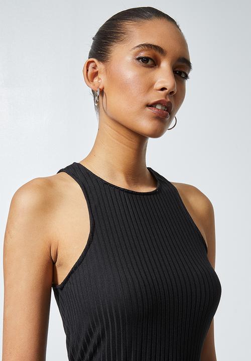 Superbalist - Cutaway belted rib bodycon - black