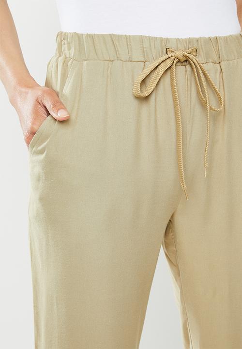 edit - Viscose twill drawcord pant - stone