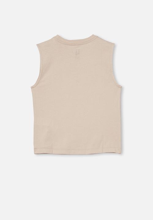 Cotton On - Otis muscle tank - rainy day smile palm tree