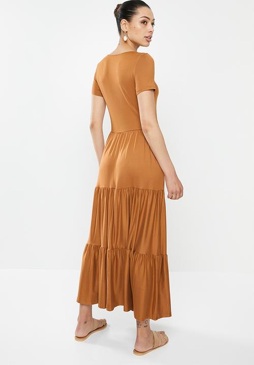 edit - Scoopneck tiered knit maxi dress - rust