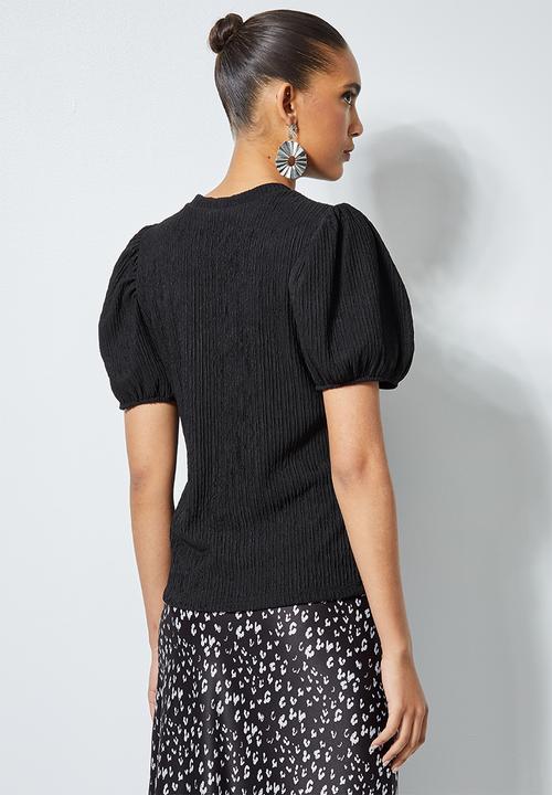 Superbalist - Texture knit puff sleeve top - black