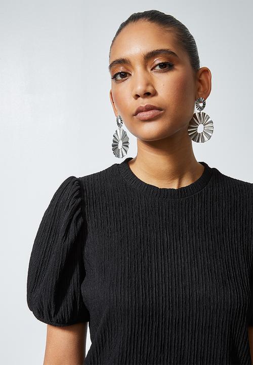 Superbalist - Texture knit puff sleeve top - black