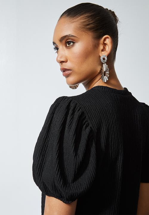 Superbalist - Texture knit puff sleeve top - black