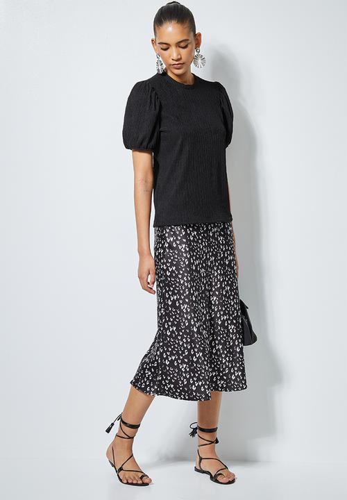 Superbalist - Texture knit puff sleeve top - black