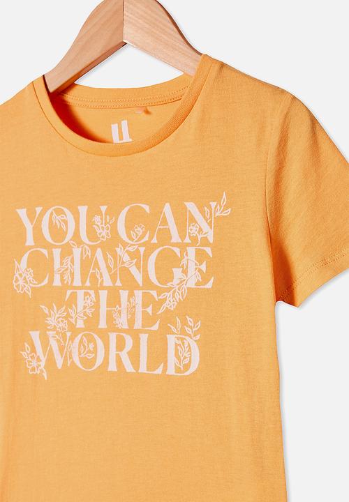 Cotton On - Penelope short sleeve tee - papaya you can change the world