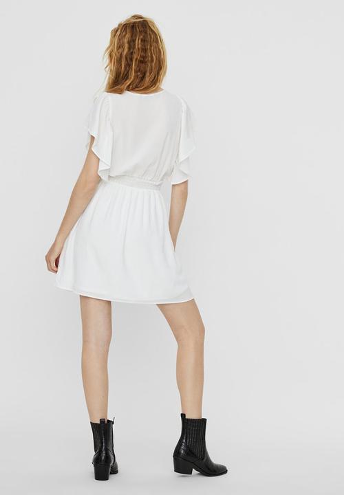 Vero Moda - Sasha short sleeve frill dress - white