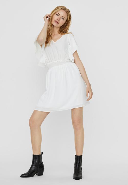 Vero Moda - Sasha short sleeve frill dress - white