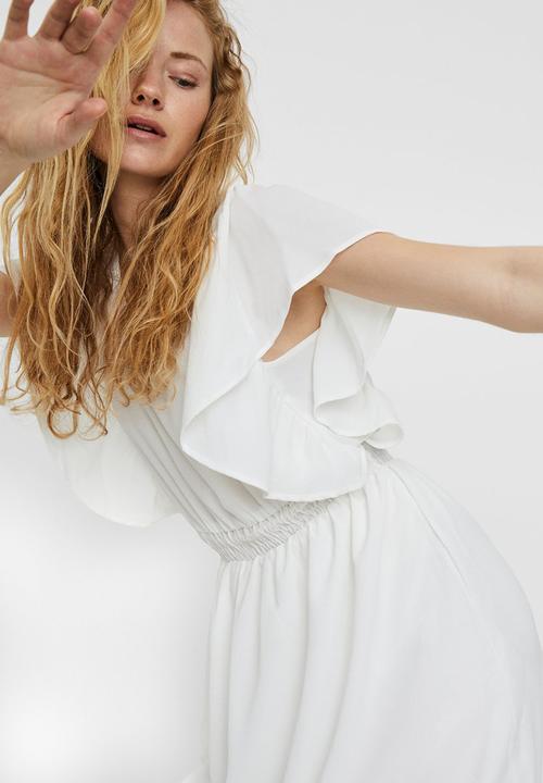 Vero Moda - Sasha short sleeve frill dress - white