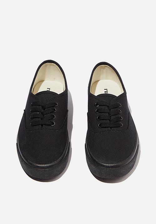 Cotton On - Jamie lace up plimsoll - black canvas