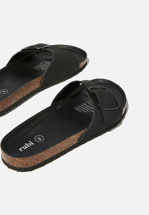 Cotton On - Rex oversized single buckle slide - black nubuck