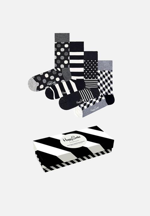 Happy Socks - 4 Pack classic socks gift set - black & white 