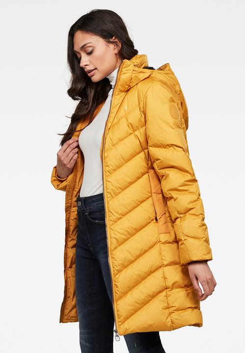 G-STAR - Whistler slim down hooded long coat - dark gold