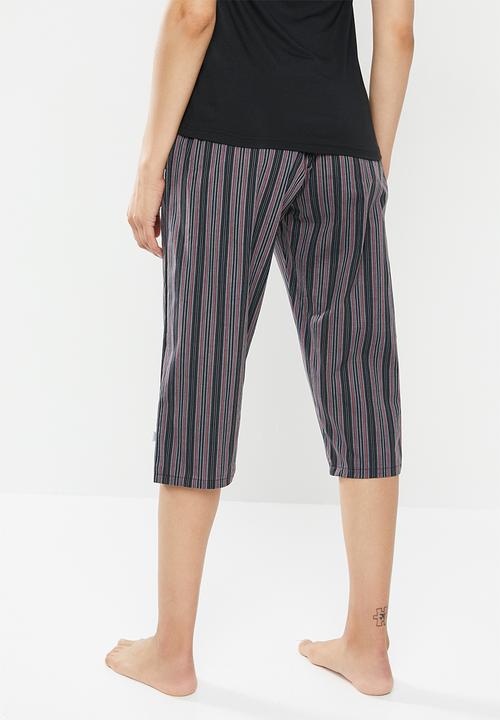 Jockey - Weekend stripes - 1pk woven 3/4 pant - burgundy & black 
