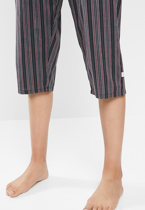 Jockey - Weekend stripes - 1pk woven 3/4 pant - burgundy & black 