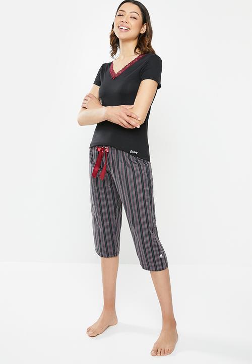 Jockey - Weekend stripes - 1pk woven 3/4 pant - burgundy & black 