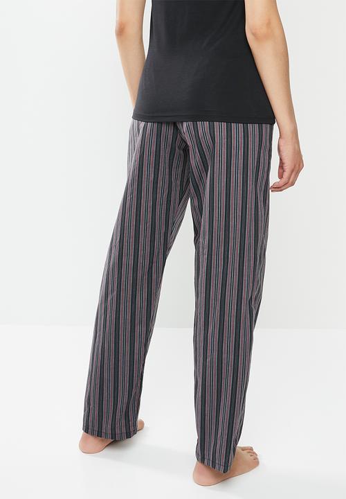 Jockey - Weekend stripes - 1pk woven long pant - burgundy & black 