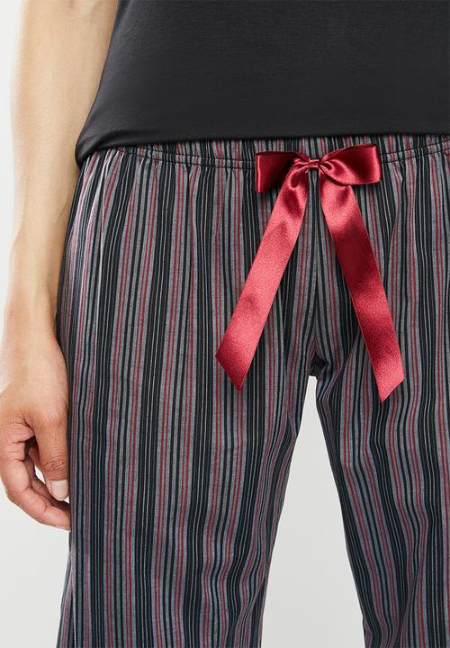 Jockey - Weekend stripes - 1pk woven long pant - burgundy & black 