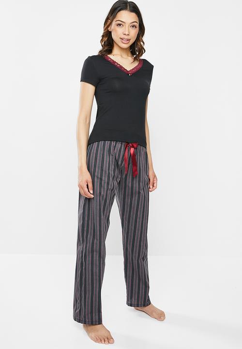 Jockey - Weekend stripes - 1pk woven long pant - burgundy & black 