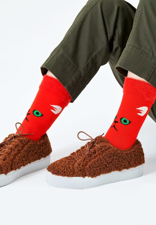 Happy Socks - Hairy animal sock - red
