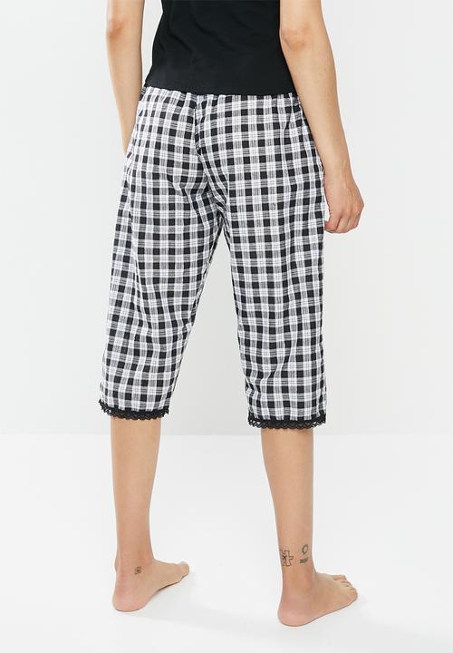 Jockey - Weekend check woven long pants - black & white 