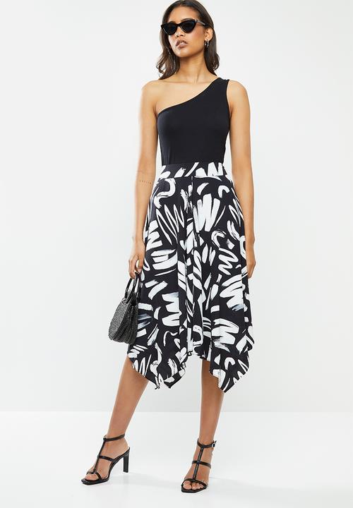 Glamorous - Paint stroke midi skirt - black & white