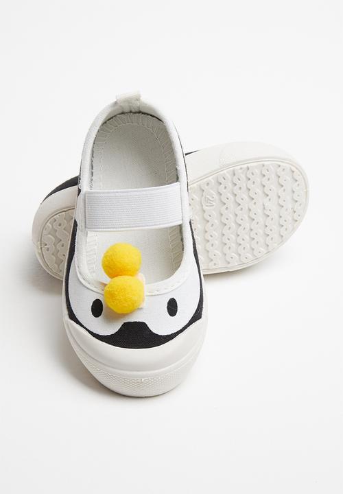 Pop Candy - Girls penguin slip on shoe - navy & white
