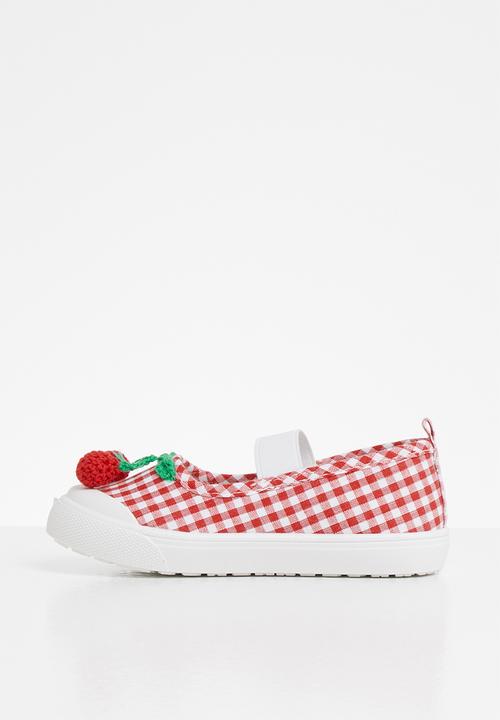 Pop Candy - Girls cherry slip on shoe - red & white