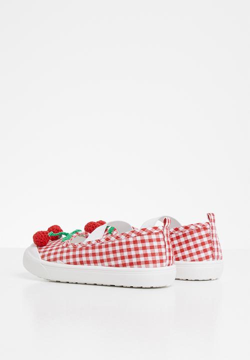 Pop Candy - Girls cherry slip on shoe - red & white
