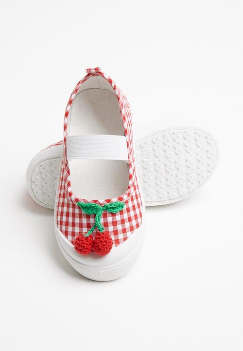 Pop Candy - Girls cherry slip on shoe - red & white