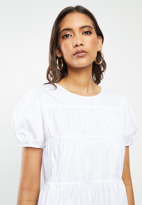 Glamorous - Puff sleeve tiered mini - white
