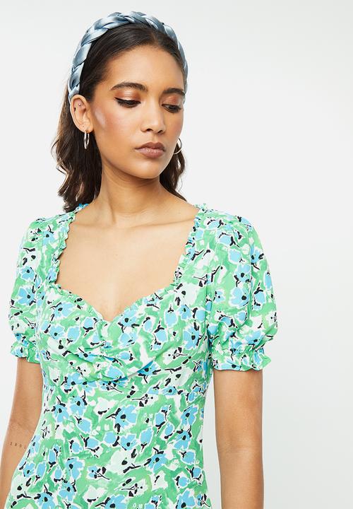 Glamorous - Abstract floral puff sleeve midi dress - multi