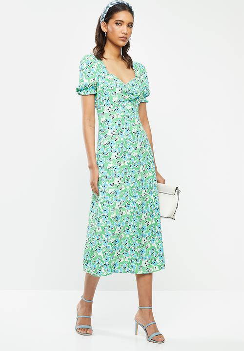 Glamorous - Abstract floral puff sleeve midi dress - multi